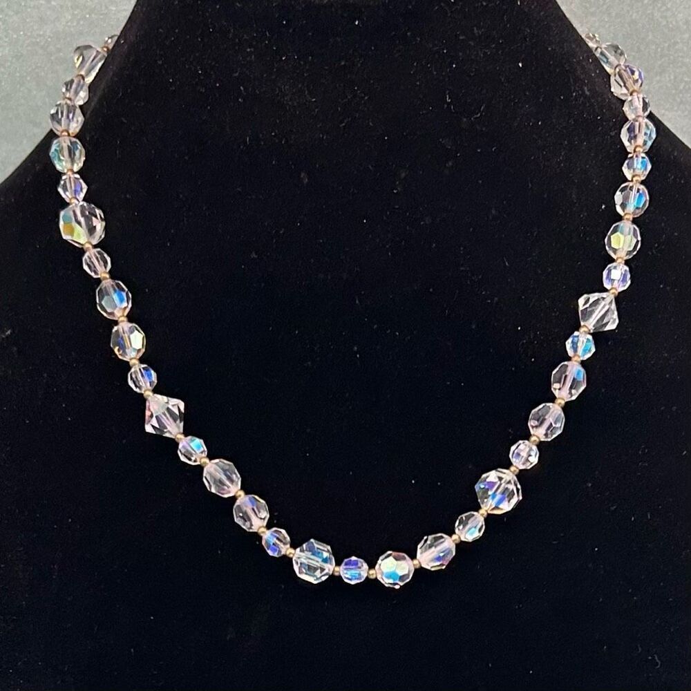 Vintage Aurora Borealis Ascending Faceted Crystal Multi Beads Necklace - Picture 4 of 5